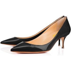 imageFSJ Women Classic Kitten Heels Pointy Closed Toe Pumps Slip On Office Ladies Party Date Business Dress Shoe Size 415 USBlack