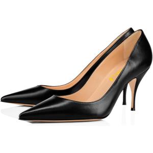 imageFSJ Women Classic Kitten Heels Pointy Closed Toe Pumps Slip On Office Ladies Party Date Business Dress Shoe Size 415 USBlack 8cm