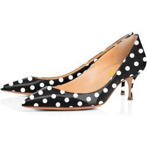 imageFSJ Women Classic Kitten Heels Pointy Closed Toe Pumps Slip On Office Ladies Party Date Business Dress Shoe Size 415 USBlack Dots