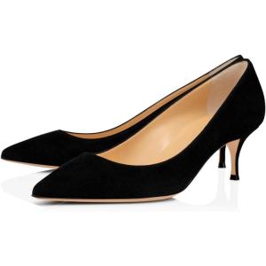 imageFSJ Women Classic Kitten Heels Pointy Closed Toe Pumps Slip On Office Ladies Party Date Business Dress Shoe Size 415 USBlack Suede