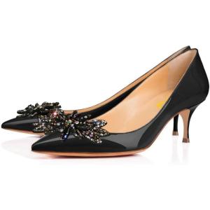 imageFSJ Women Classic Kitten Heels Pointy Closed Toe Pumps Slip On Office Ladies Party Date Business Dress Shoe Size 415 USBlackflower