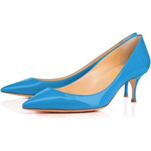 imageFSJ Women Classic Kitten Heels Pointy Closed Toe Pumps Slip On Office Ladies Party Date Business Dress Shoe Size 415 USBlue