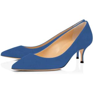 imageFSJ Women Classic Kitten Heels Pointy Closed Toe Pumps Slip On Office Ladies Party Date Business Dress Shoe Size 415 USBlue Suede