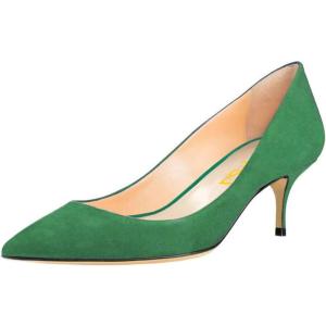 imageFSJ Women Classic Kitten Heels Pointy Closed Toe Pumps Slip On Office Ladies Party Date Business Dress Shoe Size 415 USEmerald Suede