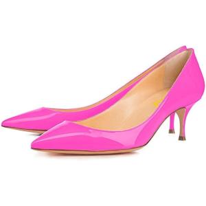imageFSJ Women Classic Kitten Heels Pointy Closed Toe Pumps Slip On Office Ladies Party Date Business Dress Shoe Size 415 USFuchsia