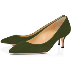 imageFSJ Women Classic Kitten Heels Pointy Closed Toe Pumps Slip On Office Ladies Party Date Business Dress Shoe Size 415 USGreen Suede