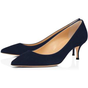 imageFSJ Women Classic Kitten Heels Pointy Closed Toe Pumps Slip On Office Ladies Party Date Business Dress Shoe Size 415 USNavy Suede