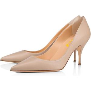 imageFSJ Women Classic Kitten Heels Pointy Closed Toe Pumps Slip On Office Ladies Party Date Business Dress Shoe Size 415 USNude 8cm