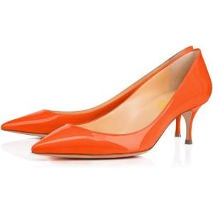 imageFSJ Women Classic Kitten Heels Pointy Closed Toe Pumps Slip On Office Ladies Party Date Business Dress Shoe Size 415 USOrange