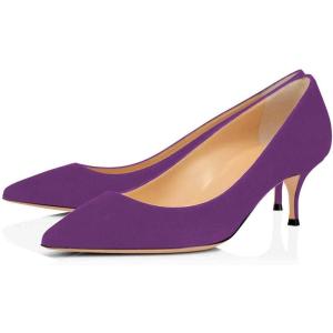imageFSJ Women Classic Kitten Heels Pointy Closed Toe Pumps Slip On Office Ladies Party Date Business Dress Shoe Size 415 USPurple Suede