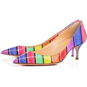 imageFSJ Women Classic Kitten Heels Pointy Closed Toe Pumps Slip On Office Ladies Party Date Business Dress Shoe Size 415 USRainbow