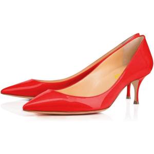 imageFSJ Women Classic Kitten Heels Pointy Closed Toe Pumps Slip On Office Ladies Party Date Business Dress Shoe Size 415 USRed