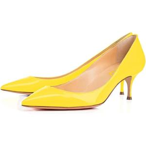 imageFSJ Women Classic Kitten Heels Pointy Closed Toe Pumps Slip On Office Ladies Party Date Business Dress Shoe Size 415 USYellow