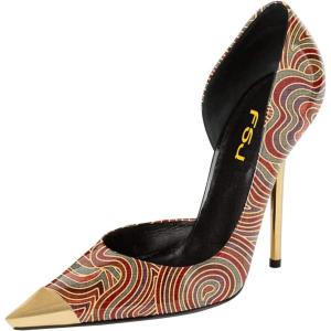 imageFSJ Women Sexy Pointy Cap Toe High Gold Heel Pumps Half DOrsay Slip On Ladies Prom Party Dress Shoe US Size 415Geometry