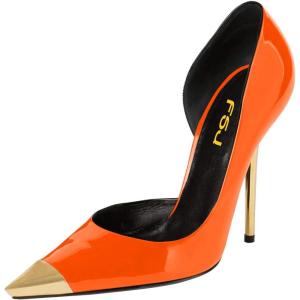 imageFSJ Women Sexy Pointy Cap Toe High Gold Heel Pumps Half DOrsay Slip On Ladies Prom Party Dress Shoe US Size 415Orange