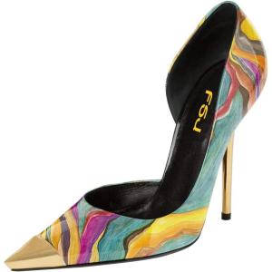 imageFSJ Women Sexy Pointy Cap Toe High Gold Heel Pumps Half DOrsay Slip On Ladies Prom Party Dress Shoe US Size 415Quicksand