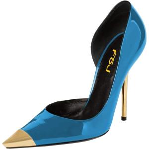 imageFSJ Women Sexy Pointy Cap Toe High Gold Heel Pumps Half DOrsay Slip On Ladies Prom Party Dress Shoe US Size 415Sky Blue