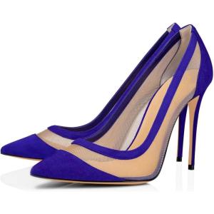 imageFSJ Women Sexy Rhinestones Stilettos High Heels Pointed Toe Slip On Pump Trendy Suede Mesh Party Office Dress Shoes Size 415 USIndigo