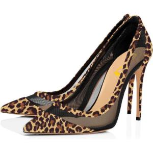 imageFSJ Women Sexy Rhinestones Stilettos High Heels Pointed Toe Slip On Pump Trendy Suede Mesh Party Office Dress Shoes Size 415 USLeopard