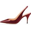 imageFSJ Women Classic Mid High Heels Pointy Toe Pumps Elastic Strap Slingback Sandal Formal Dress Shoes Size 415 USDeep Red