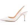 imageFSJ Women Classic Mid High Heels Pointy Toe Pumps Elastic Strap Slingback Sandal Formal Dress Shoes Size 415 USWhite