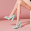 imageFSJ Women Cute Rhinestone Bow Pointed Toe Pumps Shining Crystal Bowtie Chunky Block High Heel Slip On Homecoming Party Dress Shoes Size 415 USBaby Blue