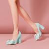 imageFSJ Women Cute Rhinestone Bow Pointed Toe Pumps Shining Crystal Bowtie Chunky Block High Heel Slip On Homecoming Party Dress Shoes Size 415 USBaby Blue