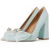 imageFSJ Women Cute Rhinestone Bow Pointed Toe Pumps Shining Crystal Bowtie Chunky Block High Heel Slip On Homecoming Party Dress Shoes Size 415 USBaby Blue