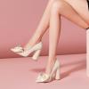 imageFSJ Women Cute Rhinestone Bow Pointed Toe Pumps Shining Crystal Bowtie Chunky Block High Heel Slip On Homecoming Party Dress Shoes Size 415 USBeige