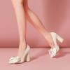 imageFSJ Women Cute Rhinestone Bow Pointed Toe Pumps Shining Crystal Bowtie Chunky Block High Heel Slip On Homecoming Party Dress Shoes Size 415 USBeige