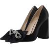 imageFSJ Women Cute Rhinestone Bow Pointed Toe Pumps Shining Crystal Bowtie Chunky Block High Heel Slip On Homecoming Party Dress Shoes Size 415 USBlack