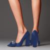 imageFSJ Women Cute Rhinestone Bow Pointed Toe Pumps Shining Crystal Bowtie Chunky Block High Heel Slip On Homecoming Party Dress Shoes Size 415 USBlue