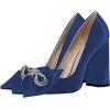 imageFSJ Women Cute Rhinestone Bow Pointed Toe Pumps Shining Crystal Bowtie Chunky Block High Heel Slip On Homecoming Party Dress Shoes Size 415 USBlue