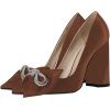 imageFSJ Women Cute Rhinestone Bow Pointed Toe Pumps Shining Crystal Bowtie Chunky Block High Heel Slip On Homecoming Party Dress Shoes Size 415 USBrown