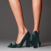 imageFSJ Women Cute Rhinestone Bow Pointed Toe Pumps Shining Crystal Bowtie Chunky Block High Heel Slip On Homecoming Party Dress Shoes Size 415 USForest Green