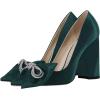 imageFSJ Women Cute Rhinestone Bow Pointed Toe Pumps Shining Crystal Bowtie Chunky Block High Heel Slip On Homecoming Party Dress Shoes Size 415 USForest Green