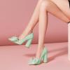 imageFSJ Women Cute Rhinestone Bow Pointed Toe Pumps Shining Crystal Bowtie Chunky Block High Heel Slip On Homecoming Party Dress Shoes Size 415 USGreen