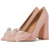 imageFSJ Women Cute Rhinestone Bow Pointed Toe Pumps Shining Crystal Bowtie Chunky Block High Heel Slip On Homecoming Party Dress Shoes Size 415 USPink