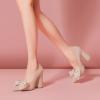 imageFSJ Women Cute Rhinestone Bow Pointed Toe Pumps Shining Crystal Bowtie Chunky Block High Heel Slip On Homecoming Party Dress Shoes Size 415 USPink
