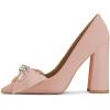 imageFSJ Women Cute Rhinestone Bow Pointed Toe Pumps Shining Crystal Bowtie Chunky Block High Heel Slip On Homecoming Party Dress Shoes Size 415 USPink