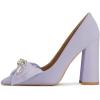imageFSJ Women Cute Rhinestone Bow Pointed Toe Pumps Shining Crystal Bowtie Chunky Block High Heel Slip On Homecoming Party Dress Shoes Size 415 USPurple