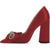 imageFSJ Women Cute Rhinestone Bow Pointed Toe Pumps Shining Crystal Bowtie Chunky Block High Heel Slip On Homecoming Party Dress Shoes Size 415 USRed