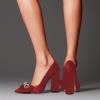 imageFSJ Women Cute Rhinestone Bow Pointed Toe Pumps Shining Crystal Bowtie Chunky Block High Heel Slip On Homecoming Party Dress Shoes Size 415 USRed