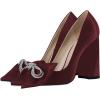 imageFSJ Women Cute Rhinestone Bow Pointed Toe Pumps Shining Crystal Bowtie Chunky Block High Heel Slip On Homecoming Party Dress Shoes Size 415 USWine Red