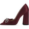 imageFSJ Women Cute Rhinestone Bow Pointed Toe Pumps Shining Crystal Bowtie Chunky Block High Heel Slip On Homecoming Party Dress Shoes Size 415 USWine Red