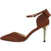 imageFSJ Women Dorsay Pointy Toe Ankle Strappy Pumps Mid Heels Bowknots Sandals Sexy Party Dress Shoes Size 415 USBrown