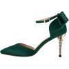imageFSJ Women Dorsay Pointy Toe Ankle Strappy Pumps Mid Heels Bowknots Sandals Sexy Party Dress Shoes Size 415 USEmerald