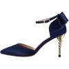imageFSJ Women Dorsay Pointy Toe Ankle Strappy Pumps Mid Heels Bowknots Sandals Sexy Party Dress Shoes Size 415 USNavy