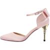 imageFSJ Women Dorsay Pointy Toe Ankle Strappy Pumps Mid Heels Bowknots Sandals Sexy Party Dress Shoes Size 415 USPink