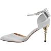 imageFSJ Women Dorsay Pointy Toe Ankle Strappy Pumps Mid Heels Bowknots Sandals Sexy Party Dress Shoes Size 415 USSilver